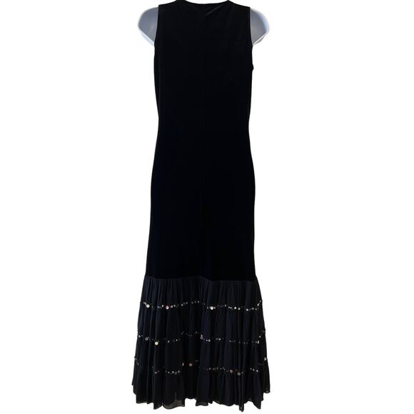 Vintage Black Velvet Tiered Sequin Maxi Dress Womens Small / Medium Witchy Gypsy - Picture 2 of 11